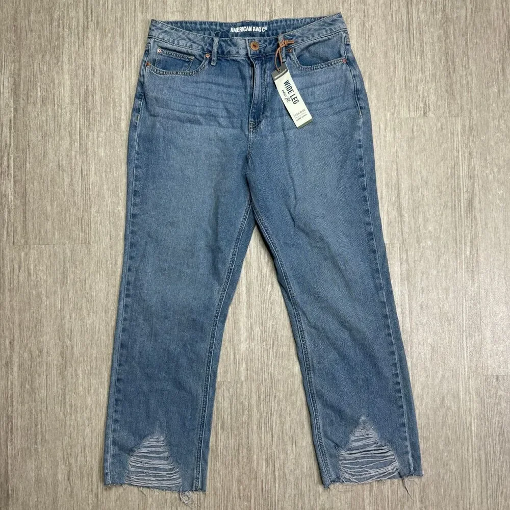 American Rag Cie Womens Jeans Cropped Wide Leg Distressed Size 9 NEW 100% Cotton - Picture 9 of 16